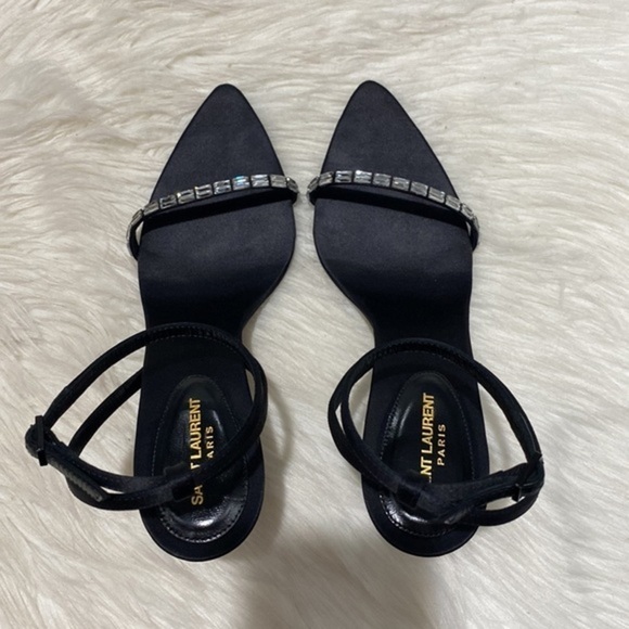 Saint Laurent Gloria sandals in crepe satin with Rhinestones size‎ 37EU - Picture 7 of 14